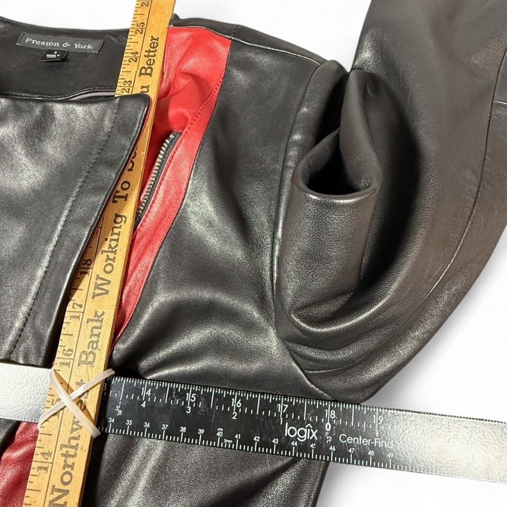 Preston York Black Red Lambskin Leather Asymmetrical Moto Mobwife Jacket Women S - Picture 11 of 11